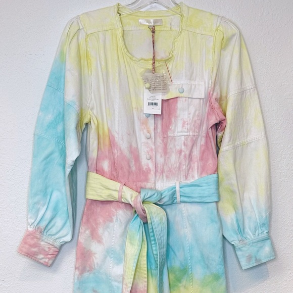 LOVESHACKFANCY Paca Rainbow Jumpsuit Radial Pastel Tie Dye New With Tags Size 4 - Picture 9 of 15